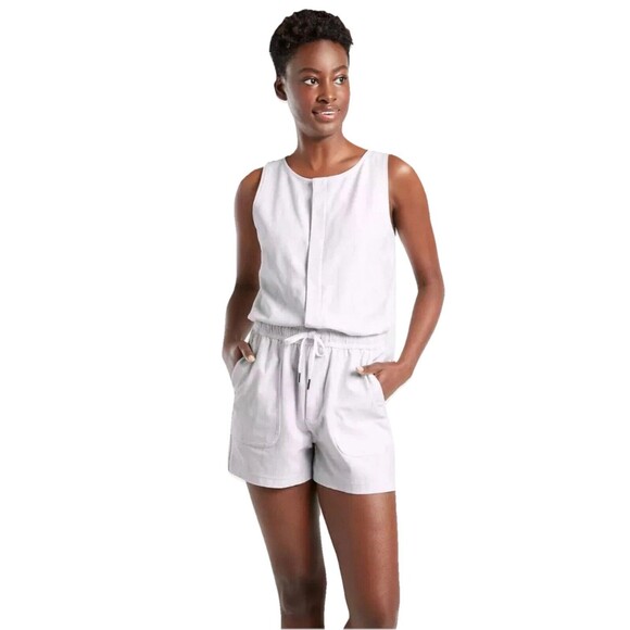 Athleta Pants - Athleta Women's Romper White Sleeveless Shorts Cinch Waist Size XL